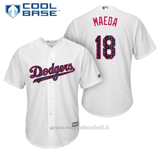 Maglia Baseball Uomo Los Angeles Dodgers 2017 Estrellas y Rayas Kenta Maeda Bianco Cool Base